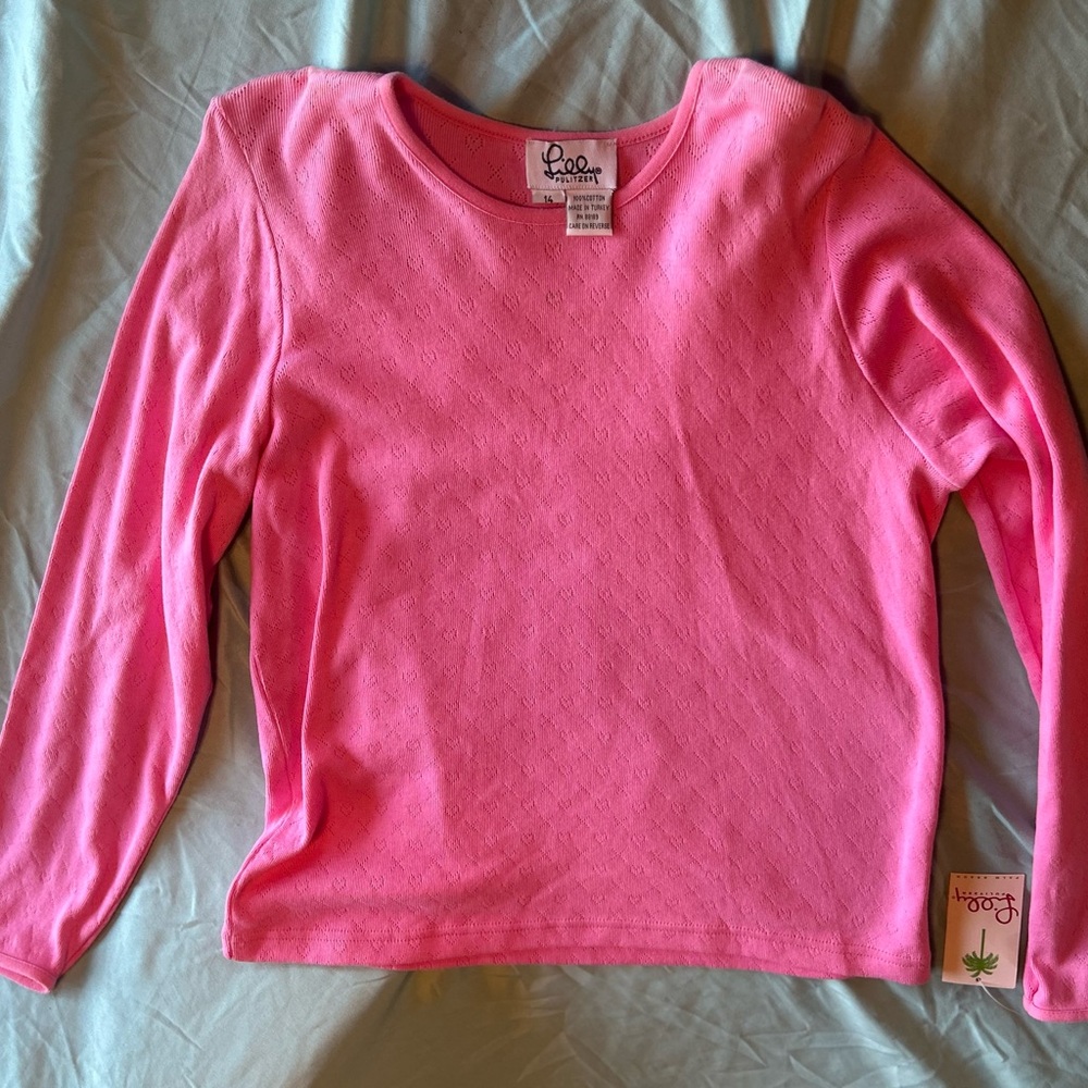 Lilly Pulitzer Girls Size 14‎ Pink Long Sleeve Top NWT Textured Shirt